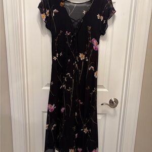 All Saints Black Floral Midi Dress